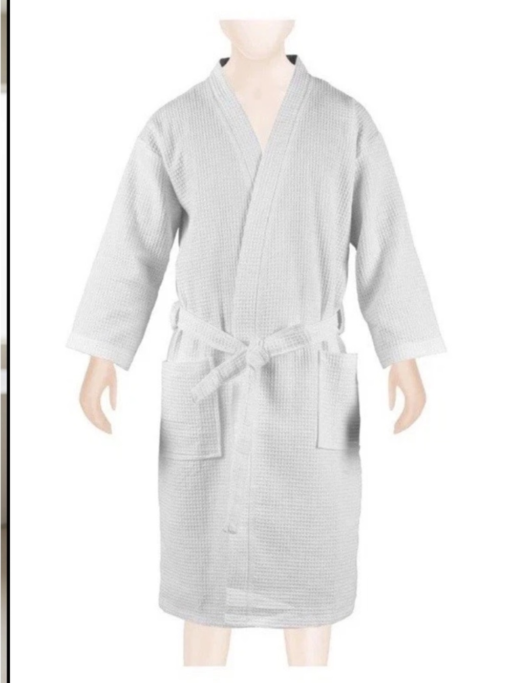 White Waffle Weave Bath Robe with Belt